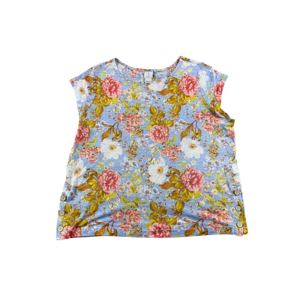 Joie Linen‎ Floral Print Cap Sleeve Button Side Top Women's Cottagecore Light